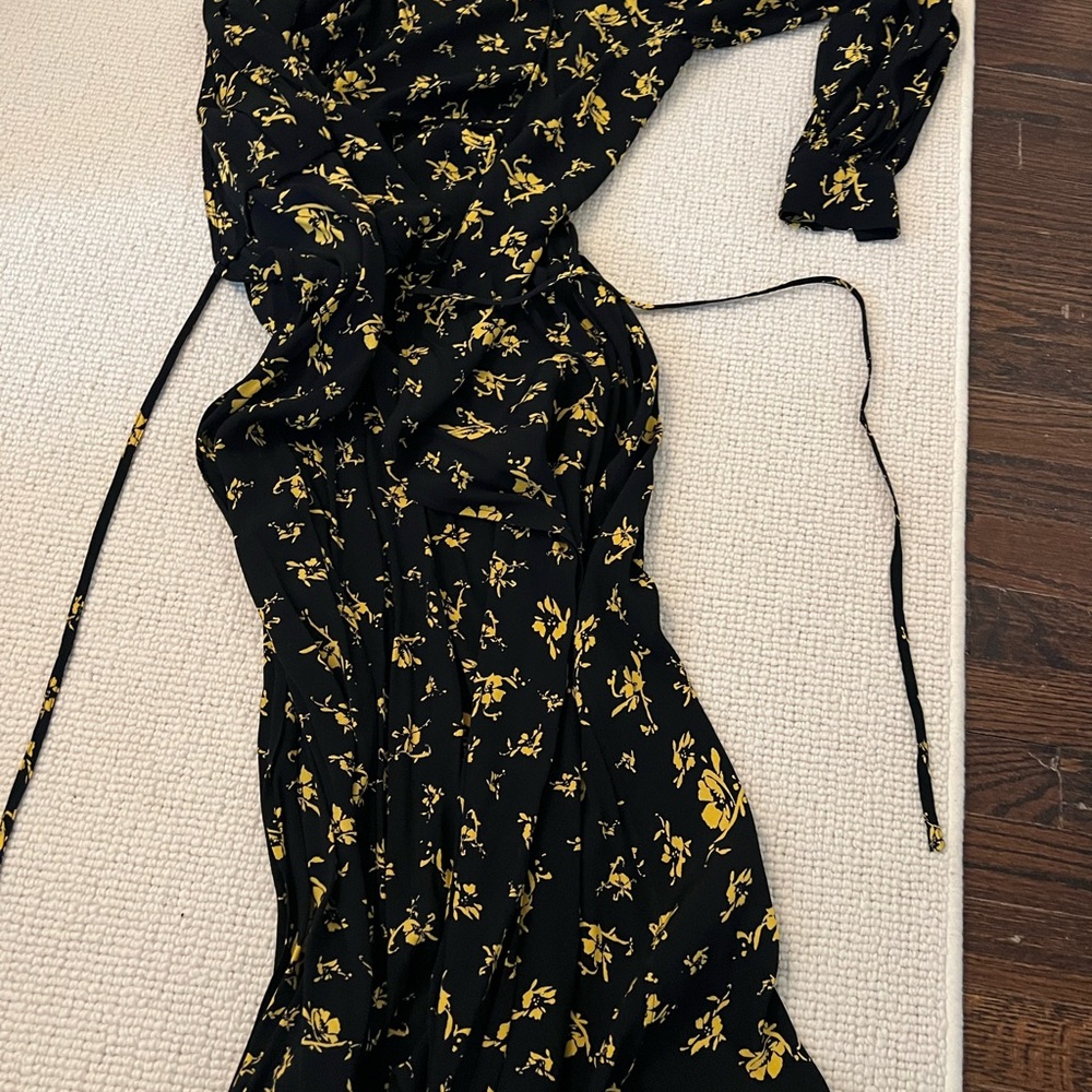 Ganni Floral Black and Yellow Women's wrap Dress